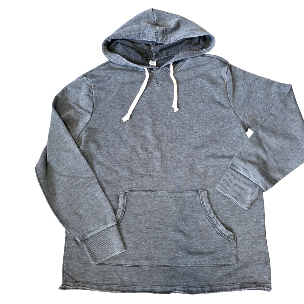 Alternative‎ Apparel Mens Medium Charcoal Gray Heather Pullover Hoodie Raw Hem